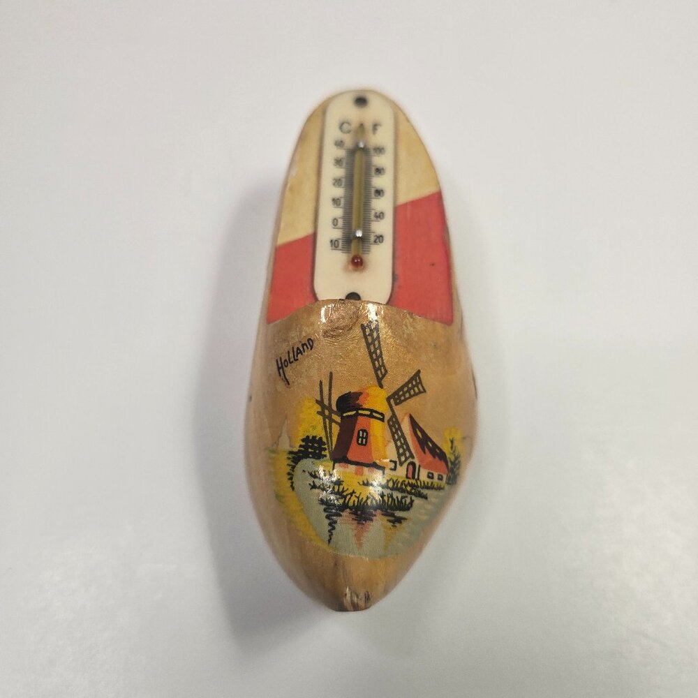 Vintage Holland Wooden Shoe Thermometer Souvenir